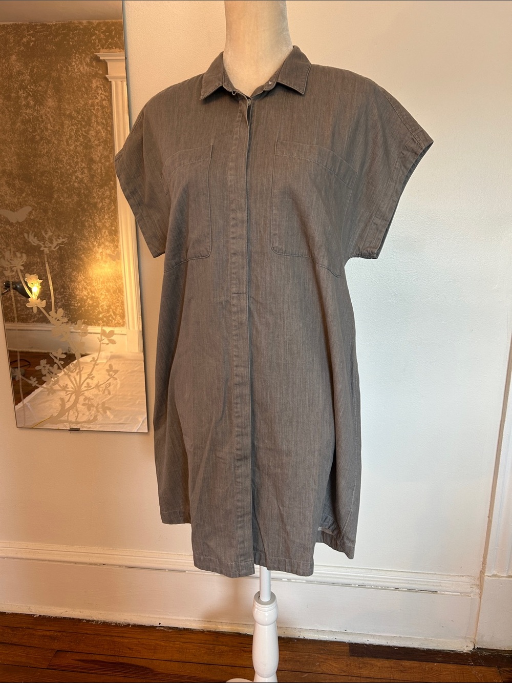 Everlane Gray Short-Sleeve Shirt Dress